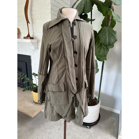 Neon Buddha Women Olive Green Knit Button Front Jacket M Boho Lagenlook Coastal - Picture 1 of 9